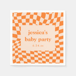Retro Orange Abstract Checkerboard Baby Shower Napkin