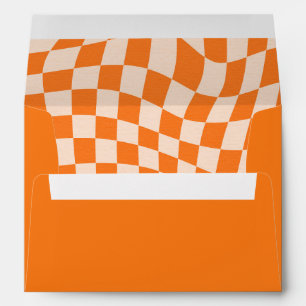 Retro Orange Abstract Chequerboard Baby Shower Envelope