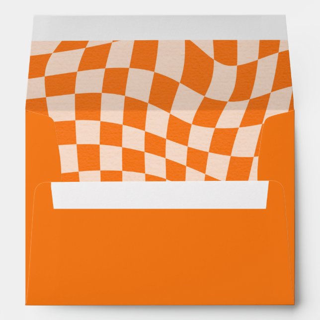 Retro Orange Abstract Chequerboard Baby Shower Envelope (Back (Bottom))