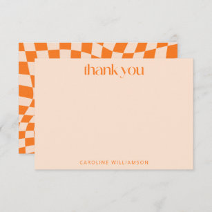 Retro Orange Abstract Chequerboard Personalised Thank You Card