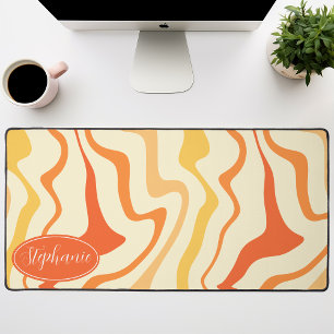 Retro Orange Abstract Groovy Swirl Desk Mat