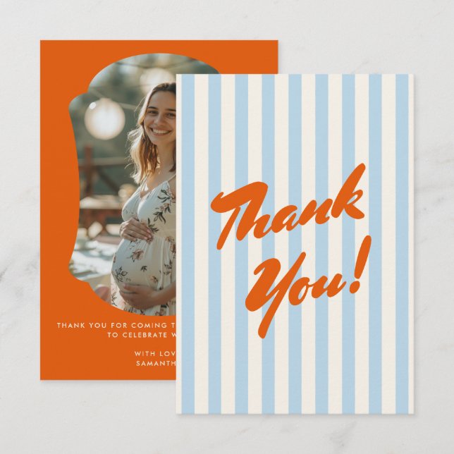 Retro Orange Abstract Photo Frame Baby Shower Thank You Card (Front/Back)
