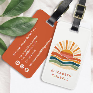 Retro Orange Abstract Vintage Sunset Sea  Luggage Tag