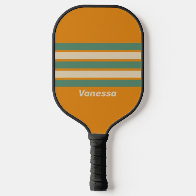 Retro Orange Access Striping with Name Pickleball Paddle (Front)