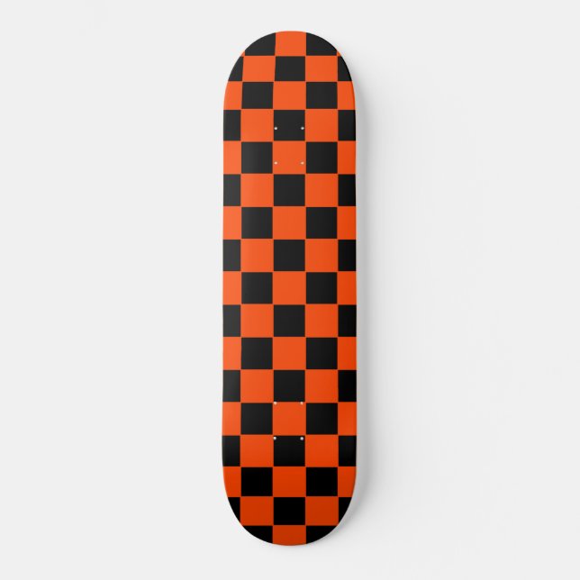 Retro Orange and Black Chequered Skateboard (Front)