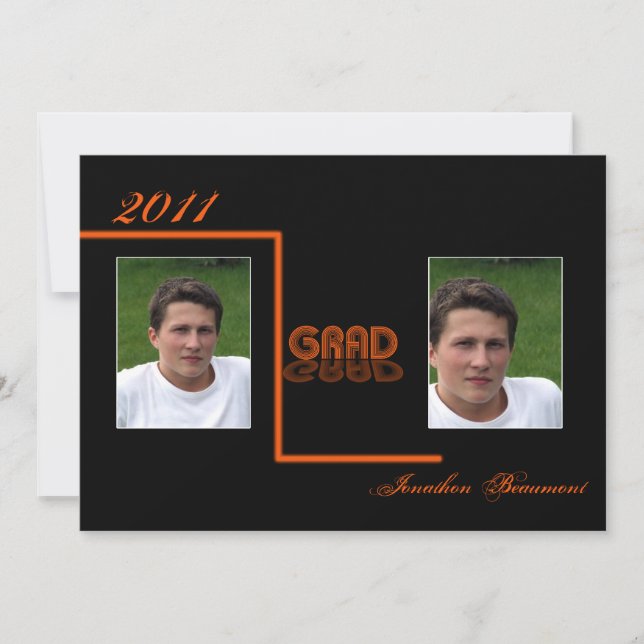 Retro Orange and Black Graduation Announcement (Front)