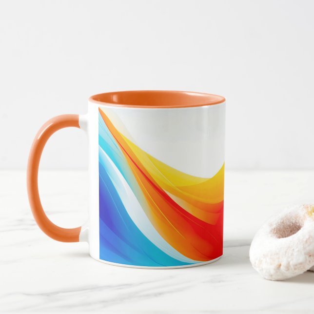 Retro Orange and Blue abstract curved lines Mug (With Donut)