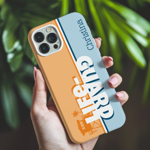 Retro Orange and Blue Lifeguard Personalised Name iPhone 15 Case