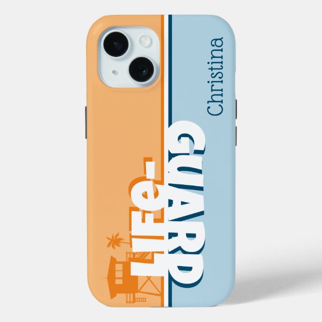 Retro Orange and Blue Lifeguard Personalised Name Case-Mate iPhone Case (Back)