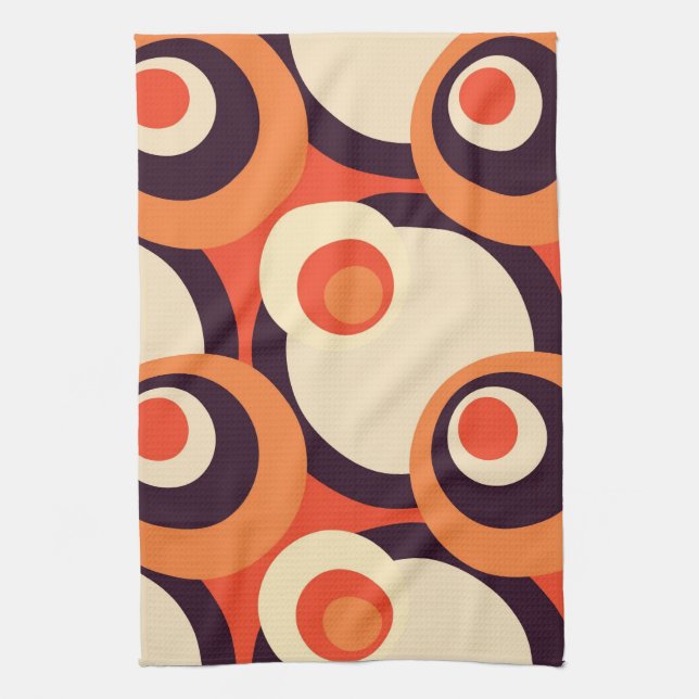 Retro Orange and Brown Fifties Abstract Art Tea Towel (Vertical)