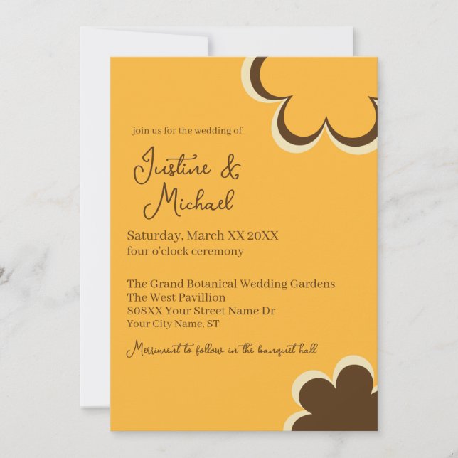 Retro Orange and Brown Flowers Wedding Invitation (Front)