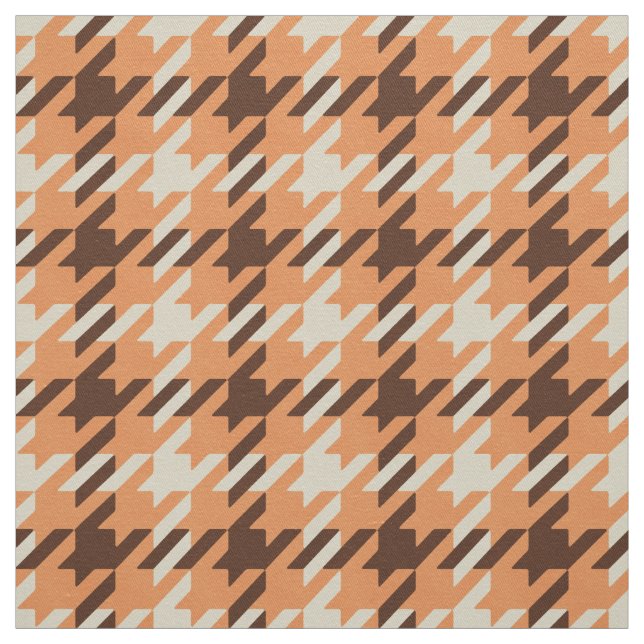 Retro orange and brown houndstooth plaid pattern fabric (Swatch)