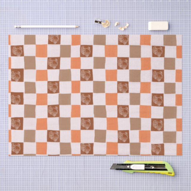 Retro orange and brown Turkey Checkered Tissue Paper (Craft)