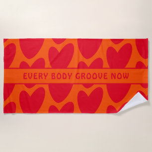 Retro Orange and Groovy Red Hearts Beach Towel
