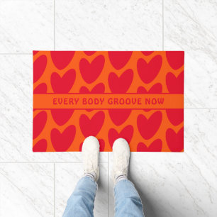 Retro Orange and Groovy Red Hearts Doormat