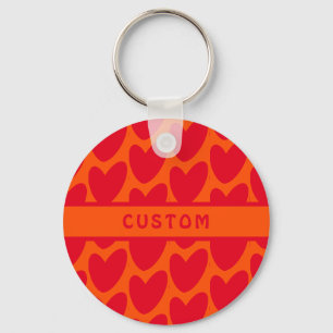 Retro Orange and Groovy Red Hearts Key Ring