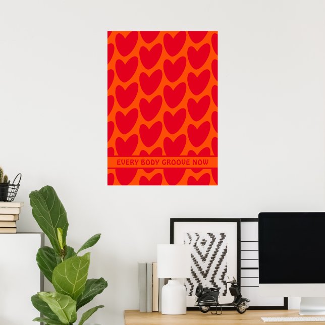 Retro Orange and Groovy Red Hearts Poster (Home Office)