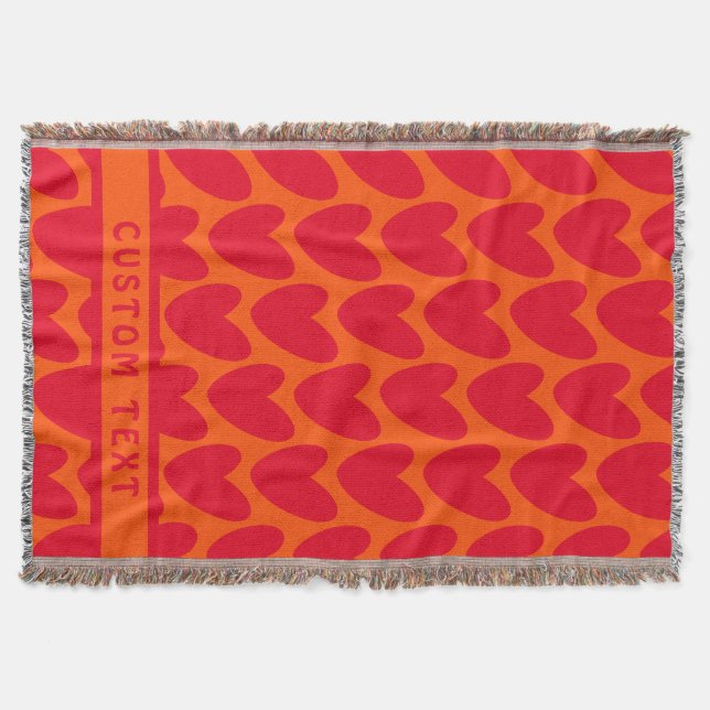 Retro Orange and Groovy Red Hearts Throw Blanket (Front)