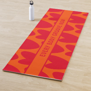 Retro Orange and Groovy Red Hearts Yoga Mat