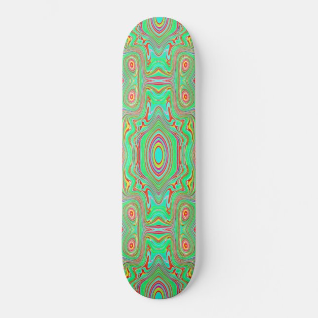 Retro Orange and Lime Green Abstract Pattern Skateboard (Front)