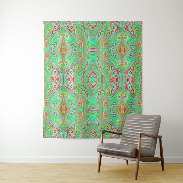 Retro Orange and Lime Green Abstract Pattern Tapestry (In Situ)