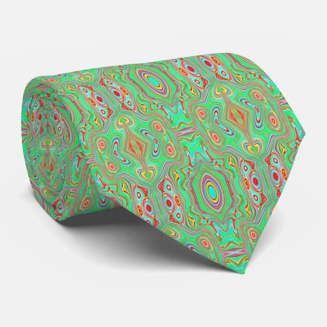 Retro Orange and Lime Green Abstract Pattern Tie (Rolled)