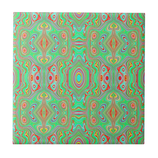 Retro Orange and Lime Green Abstract Pattern Tile (Front)
