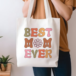 Retro Orange and Pink Best Mum Ever Tote Bag