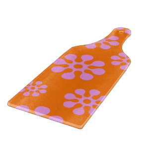 Retro Orange And Pink Floral Cutting Board