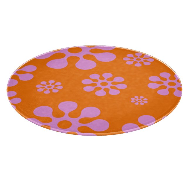 Retro Orange And Pink Floral Cutting Board (Corner)
