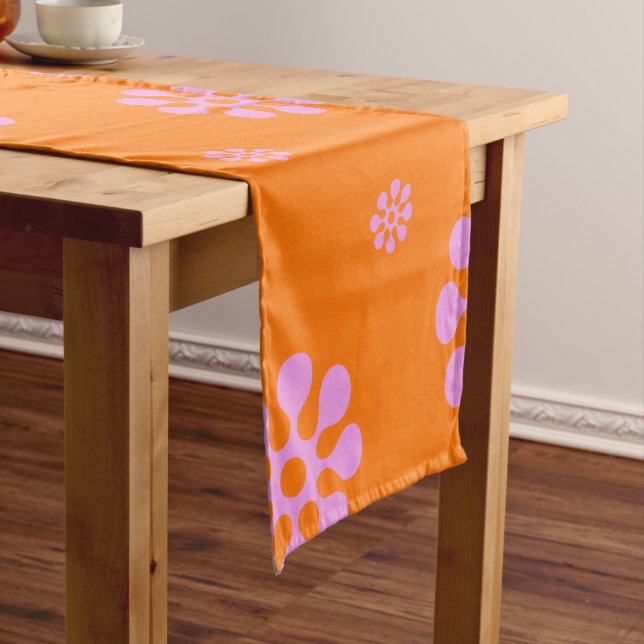 Retro Orange And Pink Floral Table Runner (In Situ)