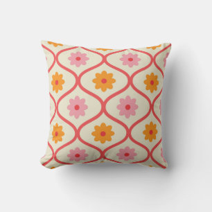 Retro Orange and Pink flowers on Ogee Pattern  Cushion