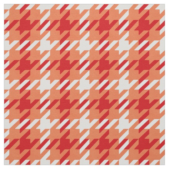 Retro orange and red houndstooth plaid pattern fabric (Swatch)