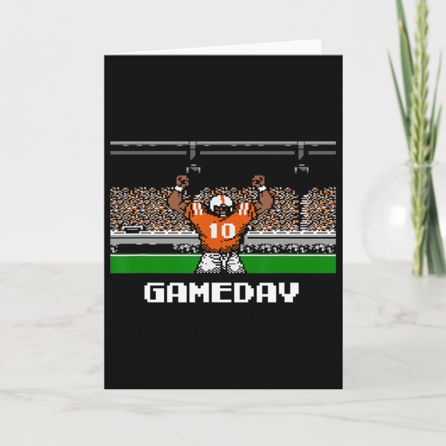 Retro Orange And White Footbyll Gameday 8 Bit Vide Card (Front)