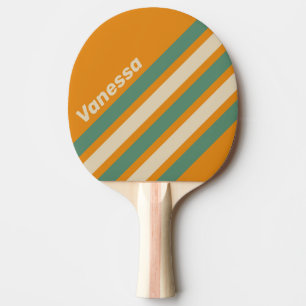 Retro Orange Angled Striping with Name Ping Pong Paddle