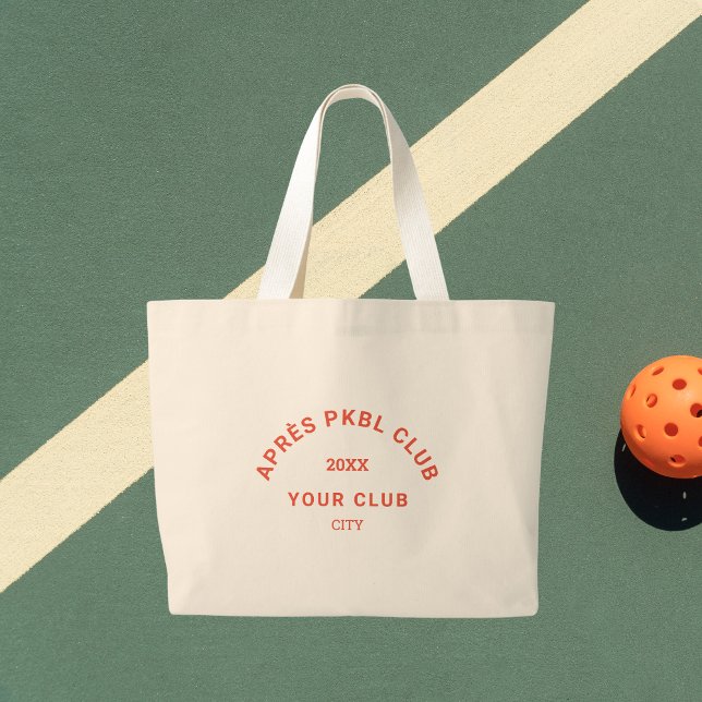Retro Orange Après PKBL Club Crest Pickleball Large Tote Bag (Creator Uploaded)