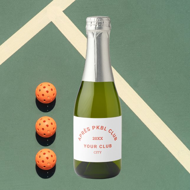 Retro Orange Après PKBL Club Crest Pickleball Sparkling Wine Label (Creator Uploaded)