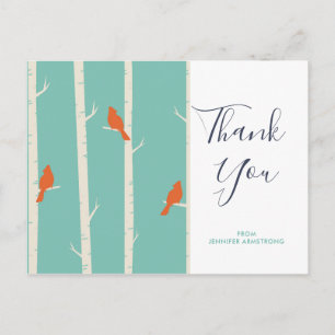 Retro Orange Birds on Birch Tree Thank You Postcard