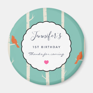 Retro Orange Birds on Birch Trees Birthday Thanks Magnet