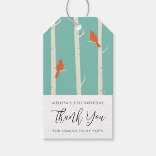 Retro Orange Birds on Birch Trees Party Thank You Gift Tags