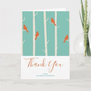 Retro Orange Birds on Birch Trees Thank You Card