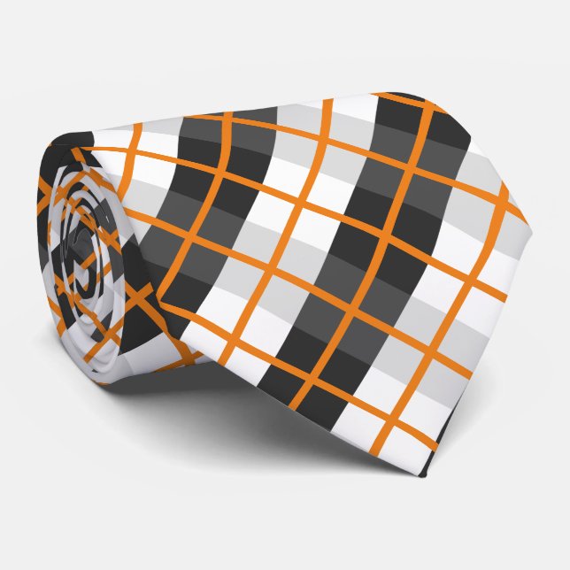 Retro Orange Black and White Plaid Pattern Tie (Rolled)