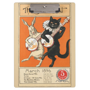 Retro Orange Black Cat White Rabbit Banjo Art Clipboard