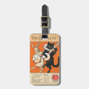 Retro Orange Black Cat White Rabbit Banjo Art Luggage Tag