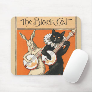 Retro Orange Black Cat White Rabbit Banjo Art Mouse Mat