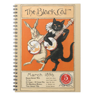 Retro Orange Black Cat White Rabbit Banjo Art Notebook