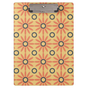 Retro Orange & Black Cute Abstract Floral Pattern Clipboard