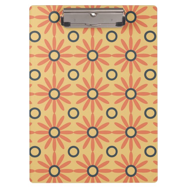 Retro Orange & Black Cute Abstract Floral Pattern Clipboard (Front)