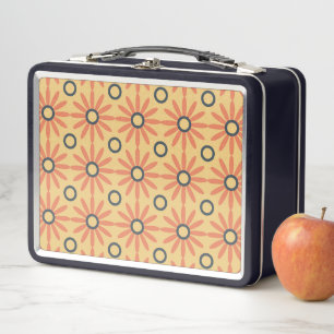 Retro Orange & Black Cute Abstract Floral Pattern Metal Lunch Box