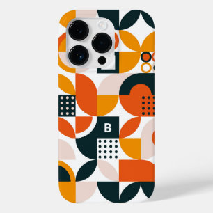 Retro Orange Black Geometric Monogram Initial Case-Mate iPhone 14 Pro Case